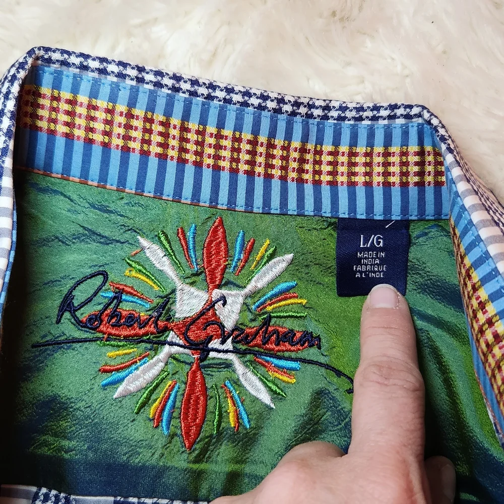 Robert Graham Plaid Embroidered Mens Shirt Suze Large - Picture 13 of 16